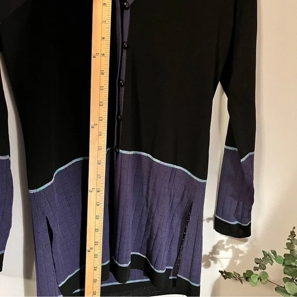 Misook Black Cardigan Blue/Purple Accent Size XS - Picture 5 of 7